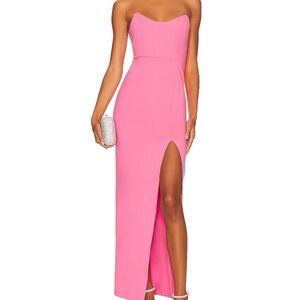 REVOLVE Strapless Sweetheart Gown in Bright Pink with High Slit